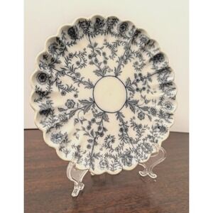 Antique Copeland Black Transferware Floral Plate 7in Scalloped Victorian 1880